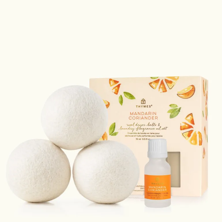Mandarin Coriander Wool Dryer Balls & Laundry Fragrance Oil Set